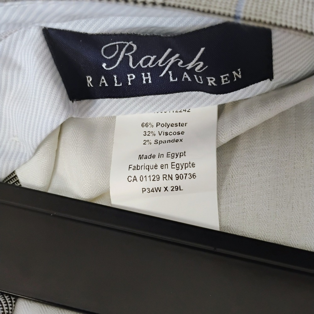 Ralph Lauren Mens Grey Glen Plaid Pleated Cuffed Dress Pants 34 x 29 Stretch H - Picture 5 of 5